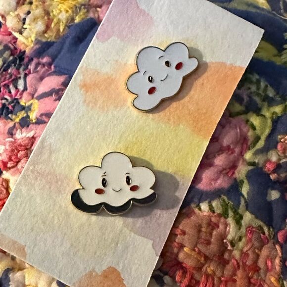 Set of 2 CLOUDS Brooch Fashion Jewelry Awareness GIFT - Picture 1 of 5